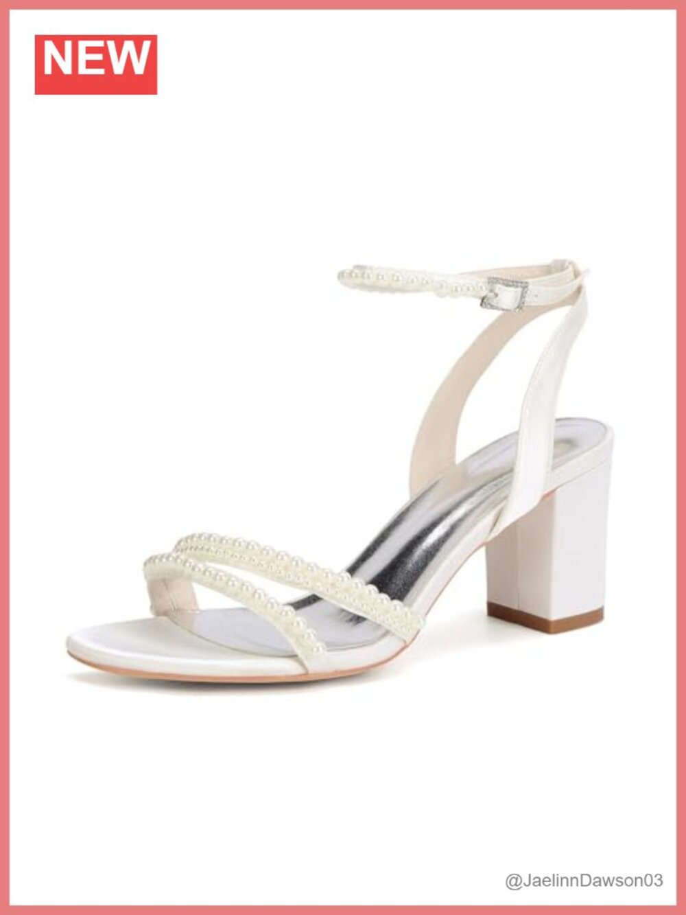 Wedding Shoes for Bride - Satin Pearl Block Heels, Open Toe Ankle Strap